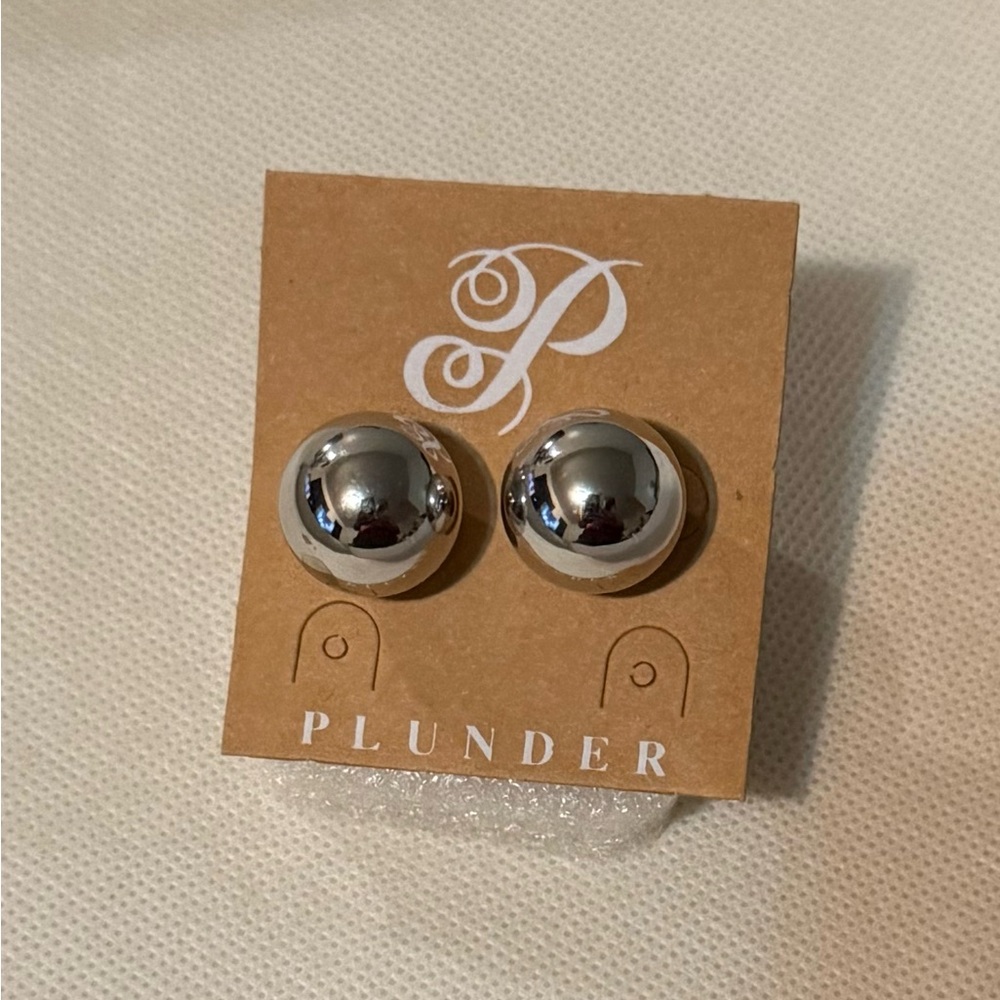 Plunder Polished Silver Dome Earrings